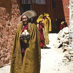 Monk with Food Offering, Shigatse
